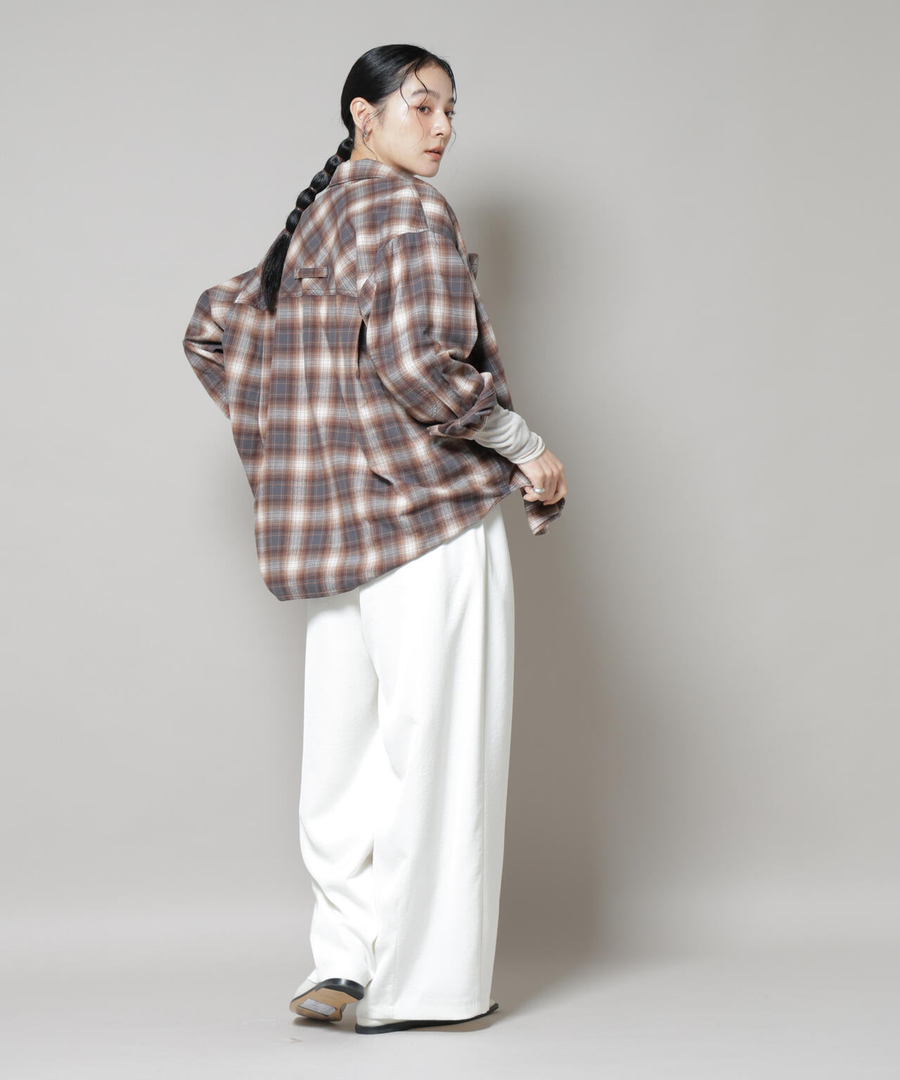 オンブレチェックオーバーネルシャツ