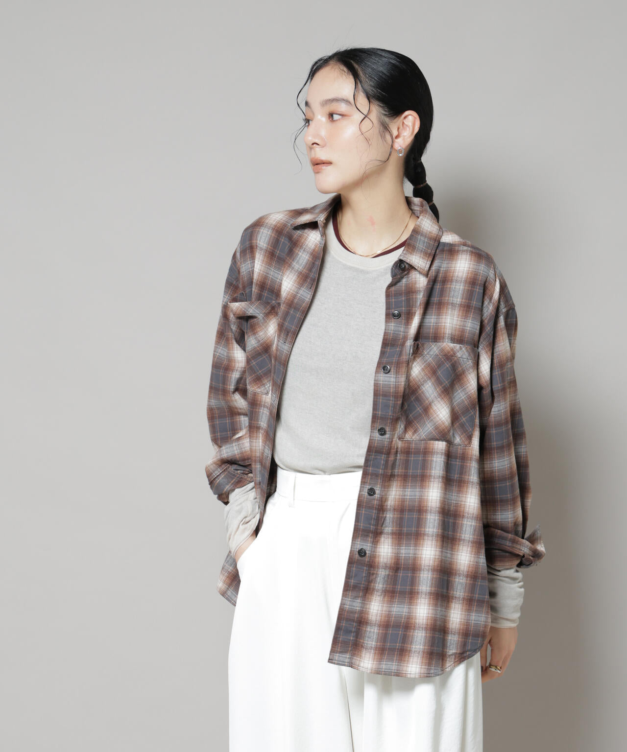 オンブレチェックオーバーネルシャツ