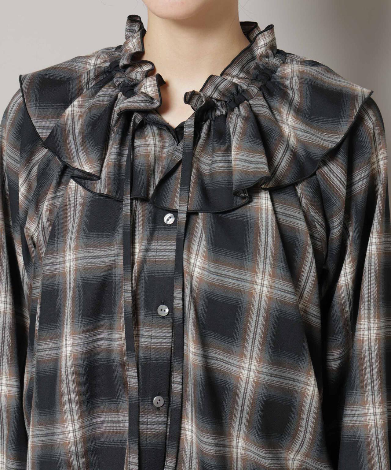 オンブレーチェックフリルカラーブラウス | NANO universe（ナノ