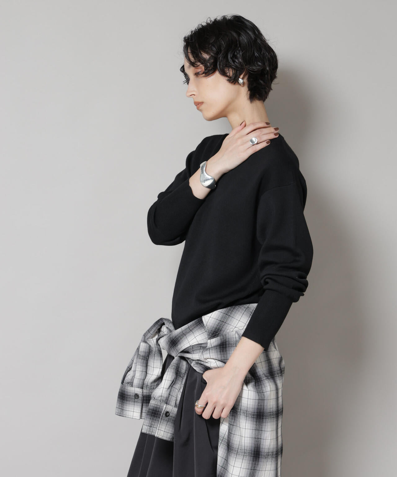 毛玉レスニットスムースクルーネックプルオーバー