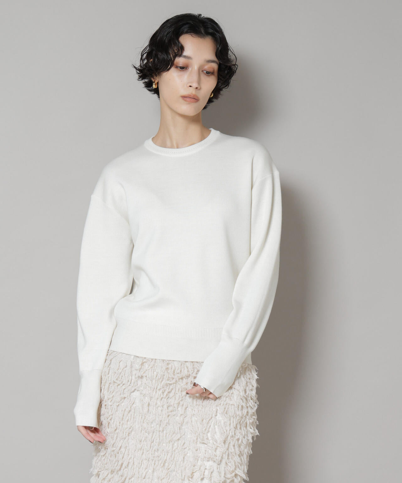 毛玉レスニットスムースクルーネックプルオーバー