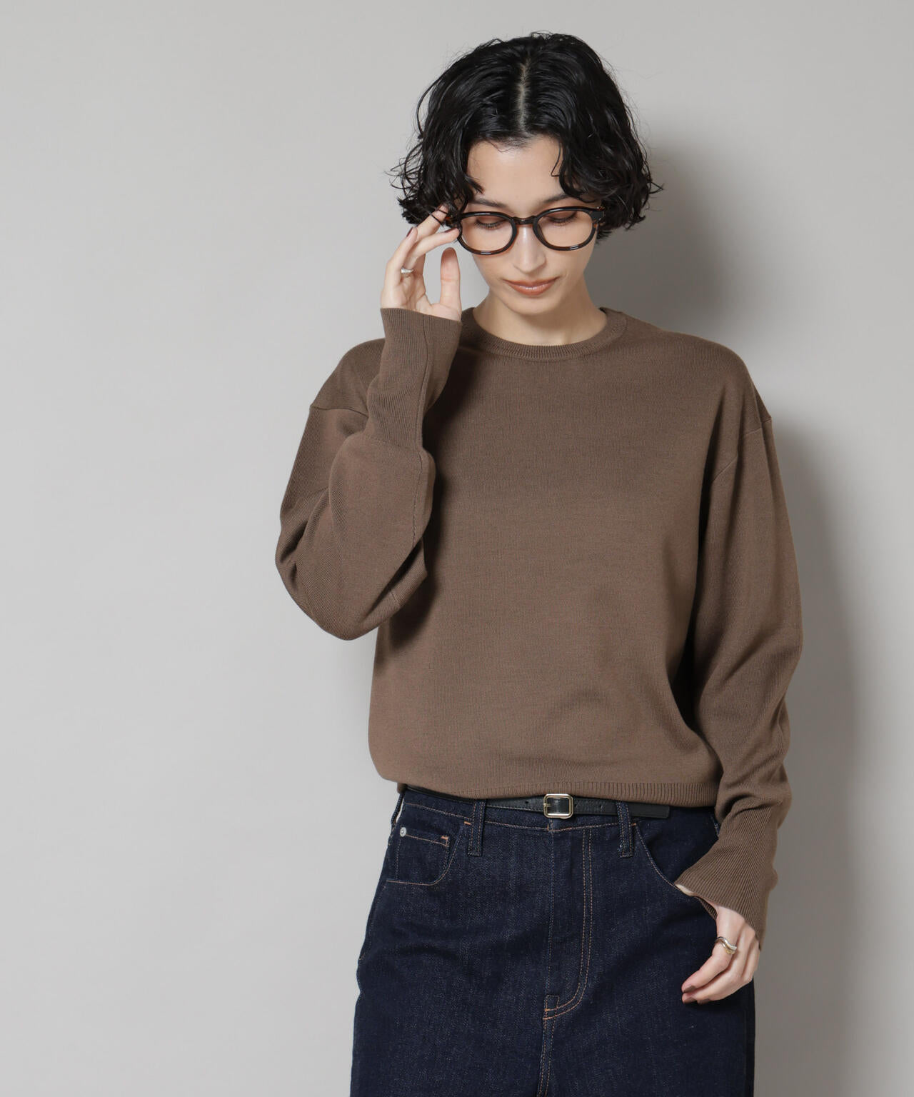 毛玉レスニットスムースクルーネックプルオーバー