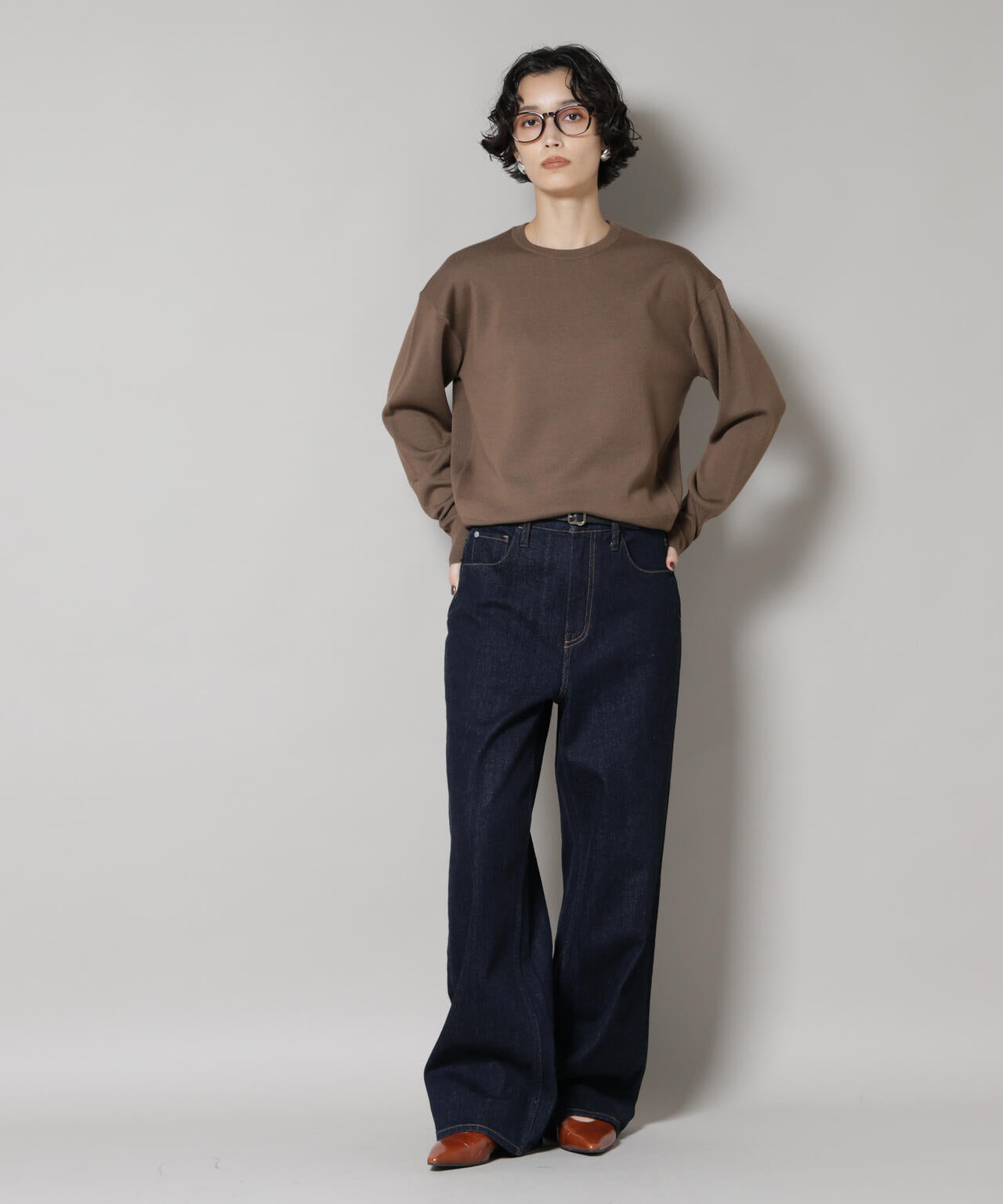 毛玉レスニットスムースクルーネックプルオーバー