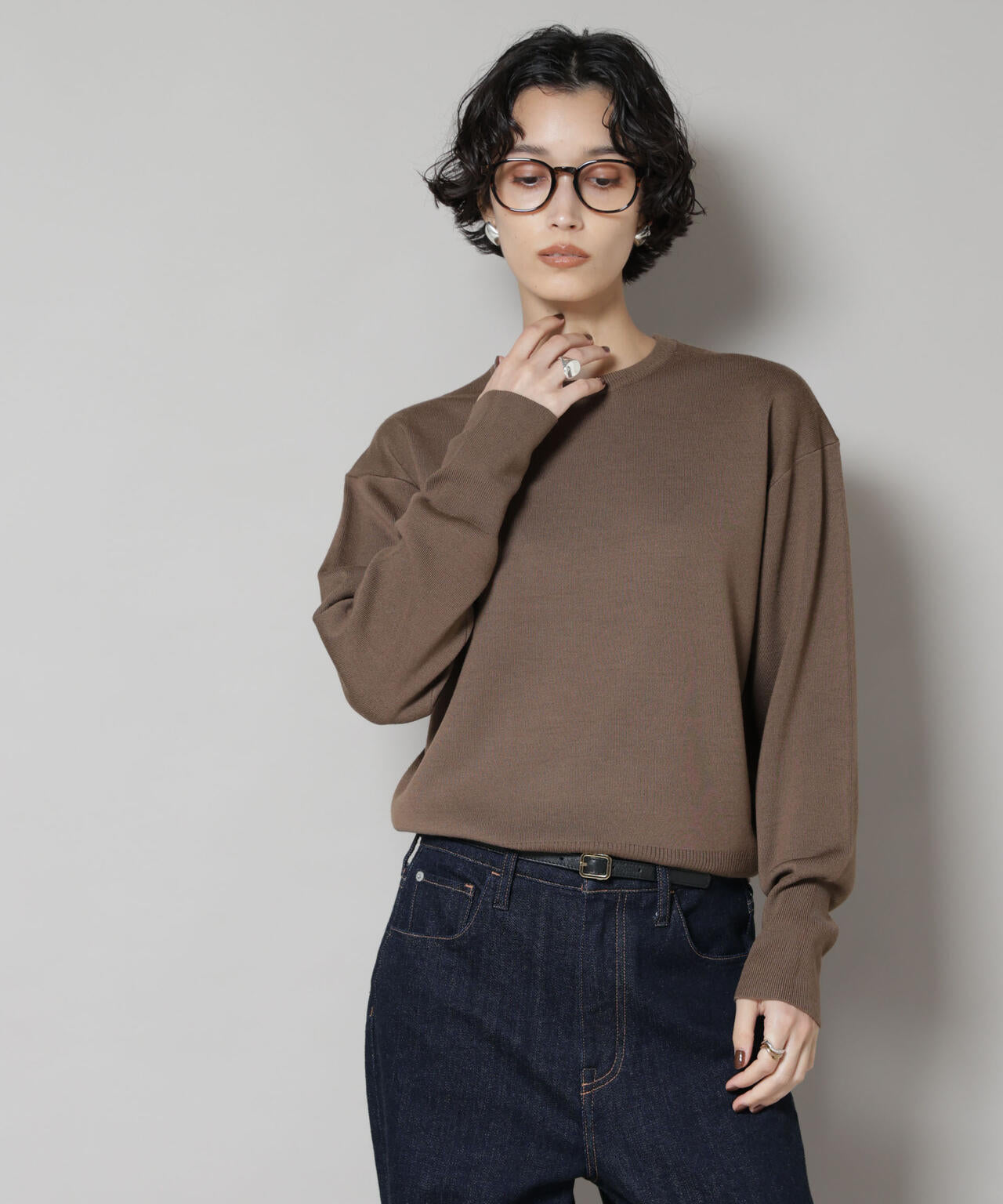 毛玉レスニットスムースクルーネックプルオーバー