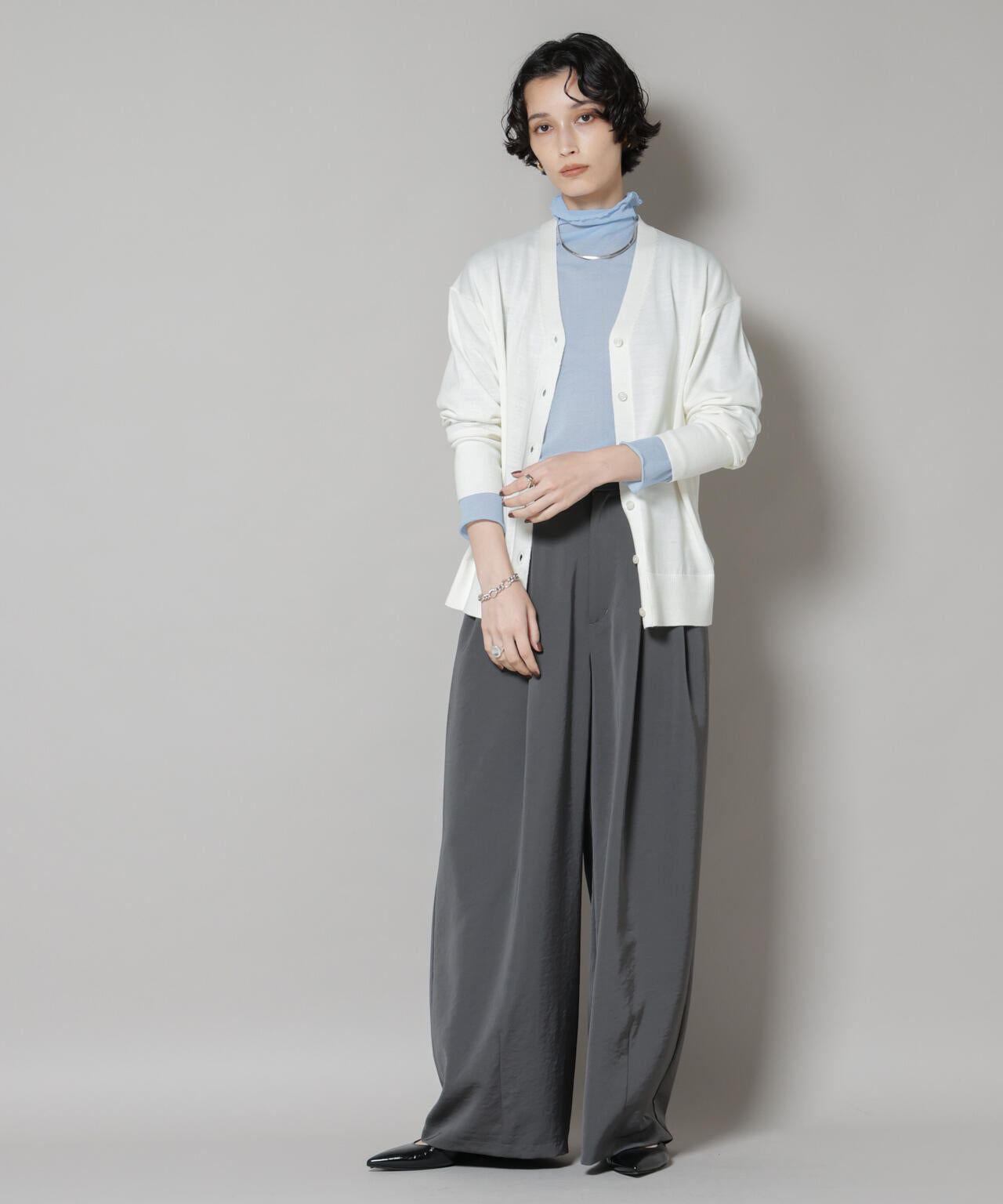 毛玉レスニット2wayカシュクールカーディガン