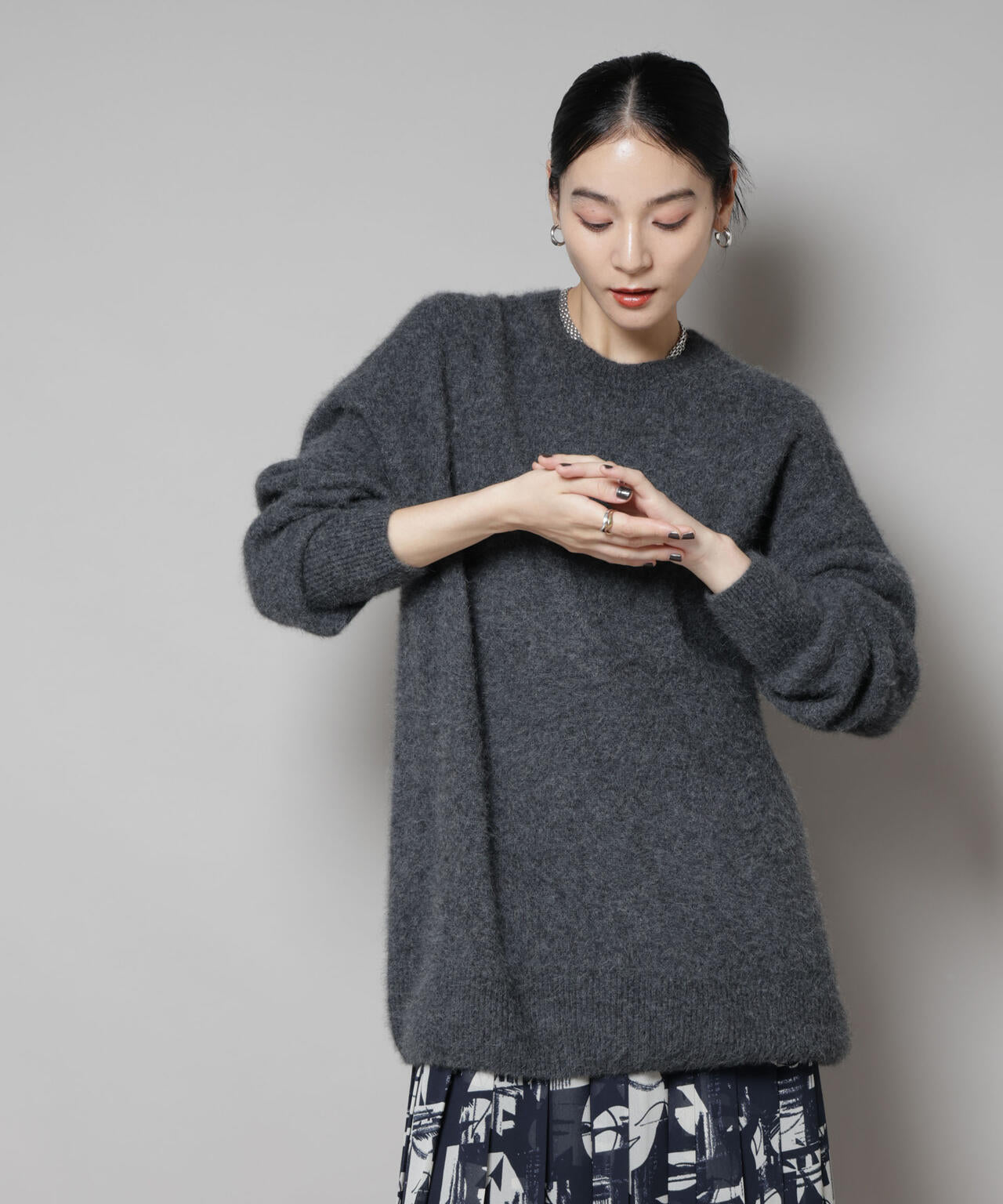 ウォッシャブルフォックスクルーワイドニットプルオーバー