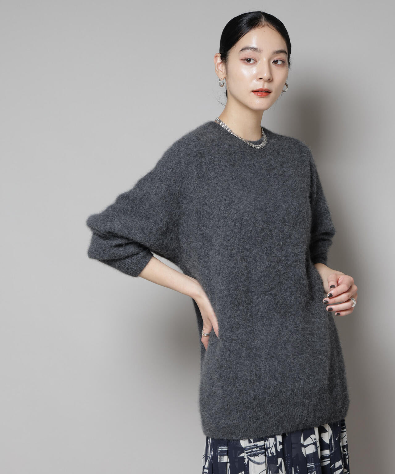 ウォッシャブルフォックスクルーワイドニットプルオーバー