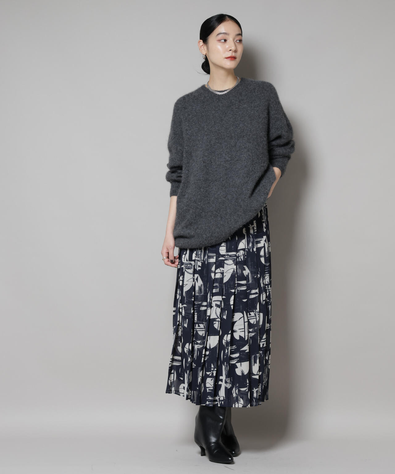 ウォッシャブルフォックスクルーワイドニットプルオーバー