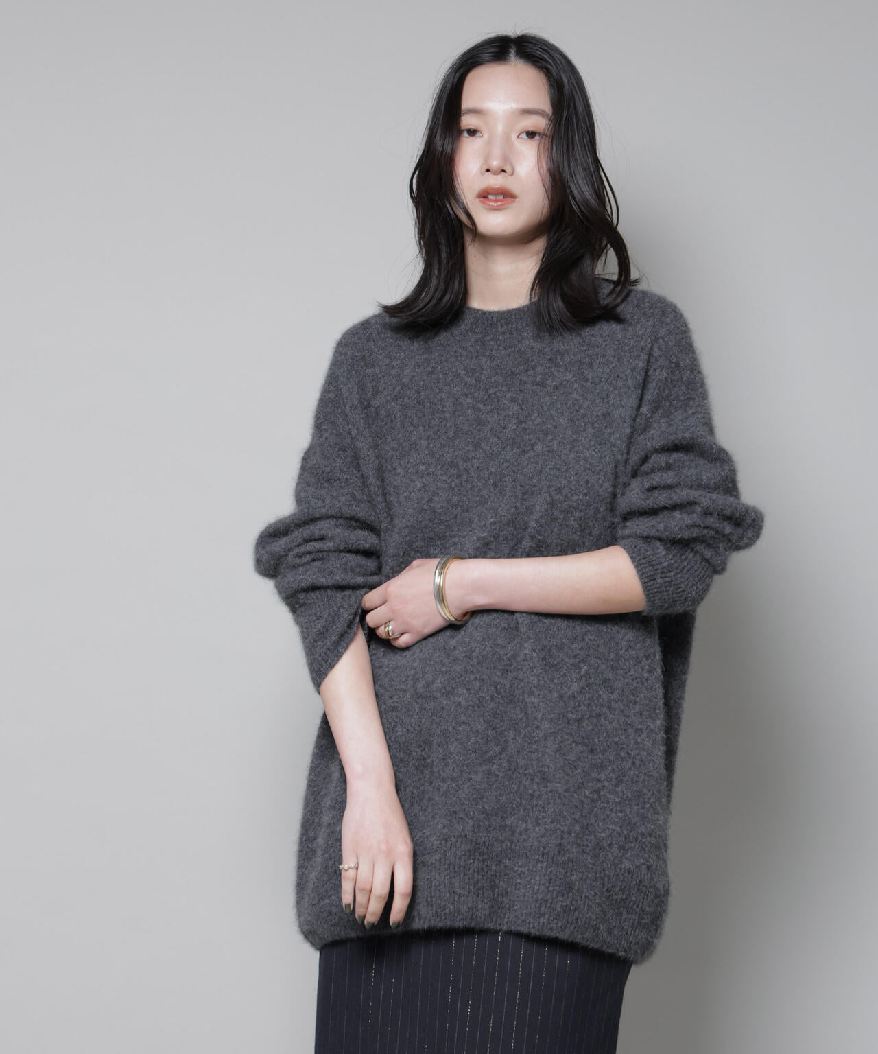 ウォッシャブルフォックスクルーワイドニットプルオーバー