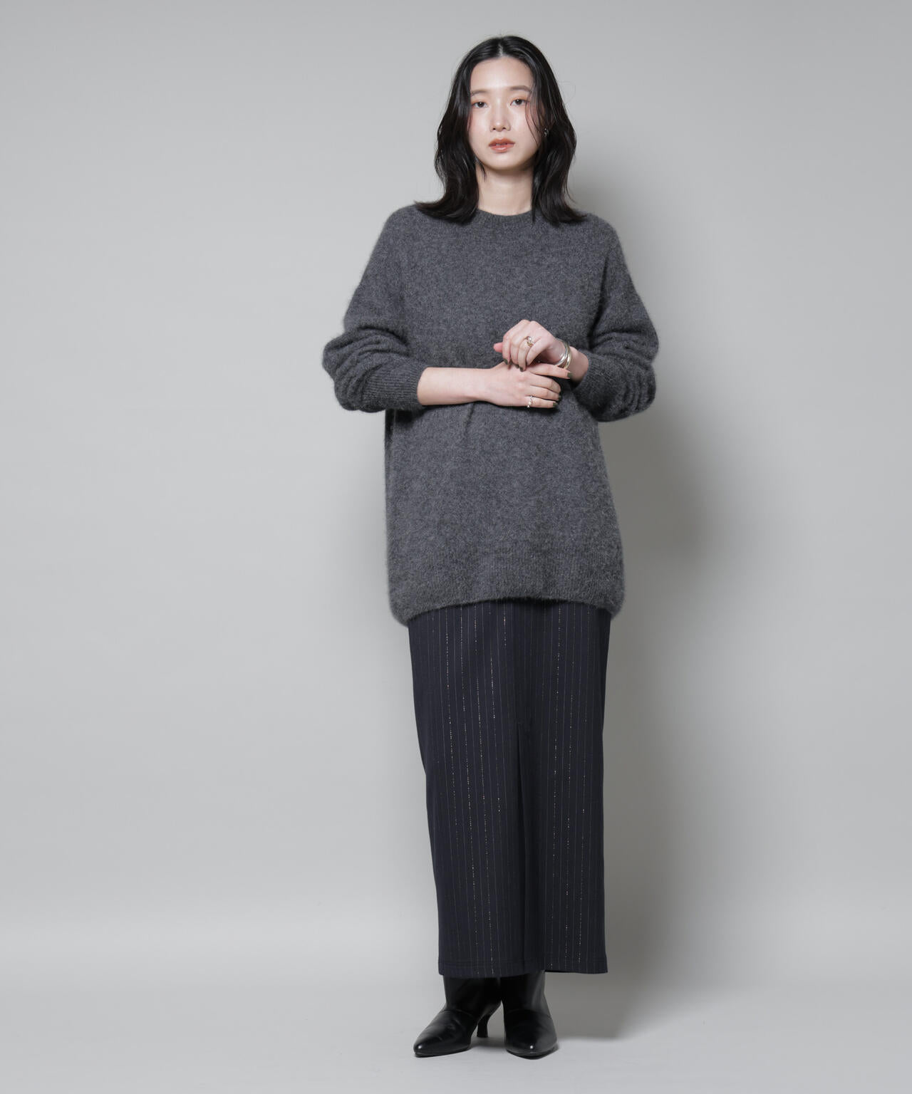 ウォッシャブルフォックスクルーワイドニットプルオーバー