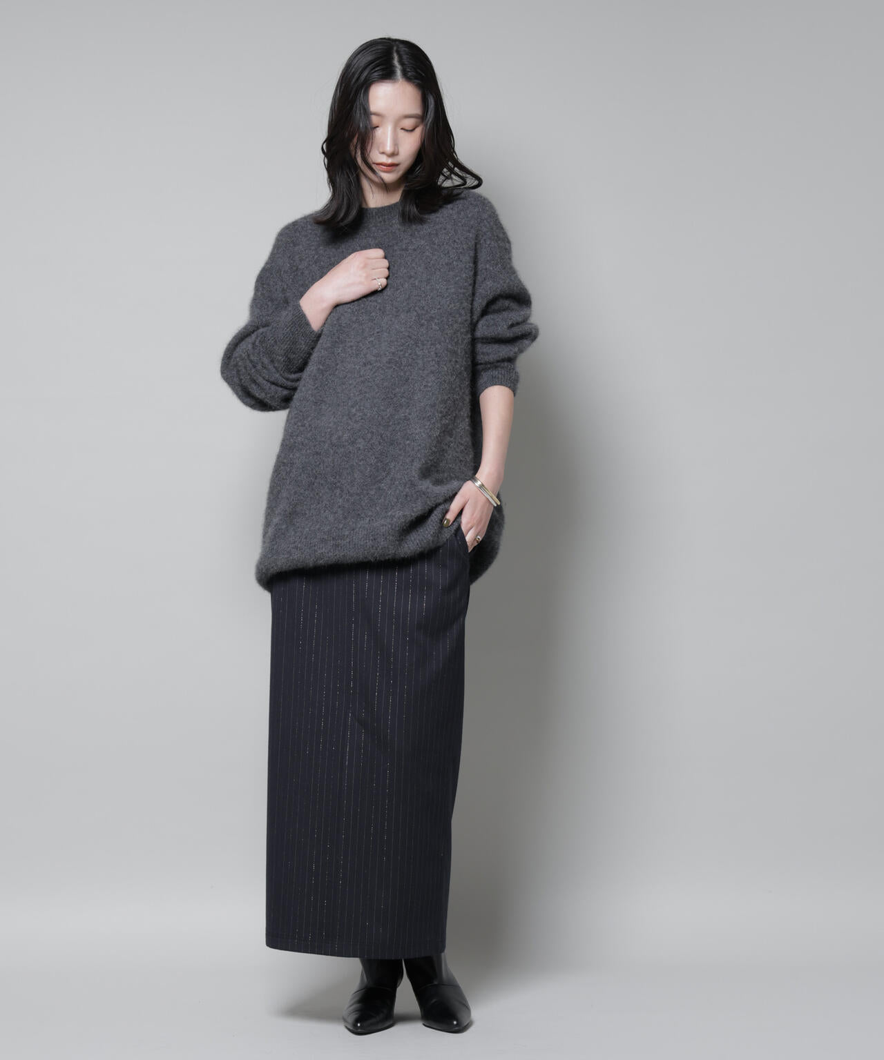 ウォッシャブルフォックスクルーワイドニットプルオーバー