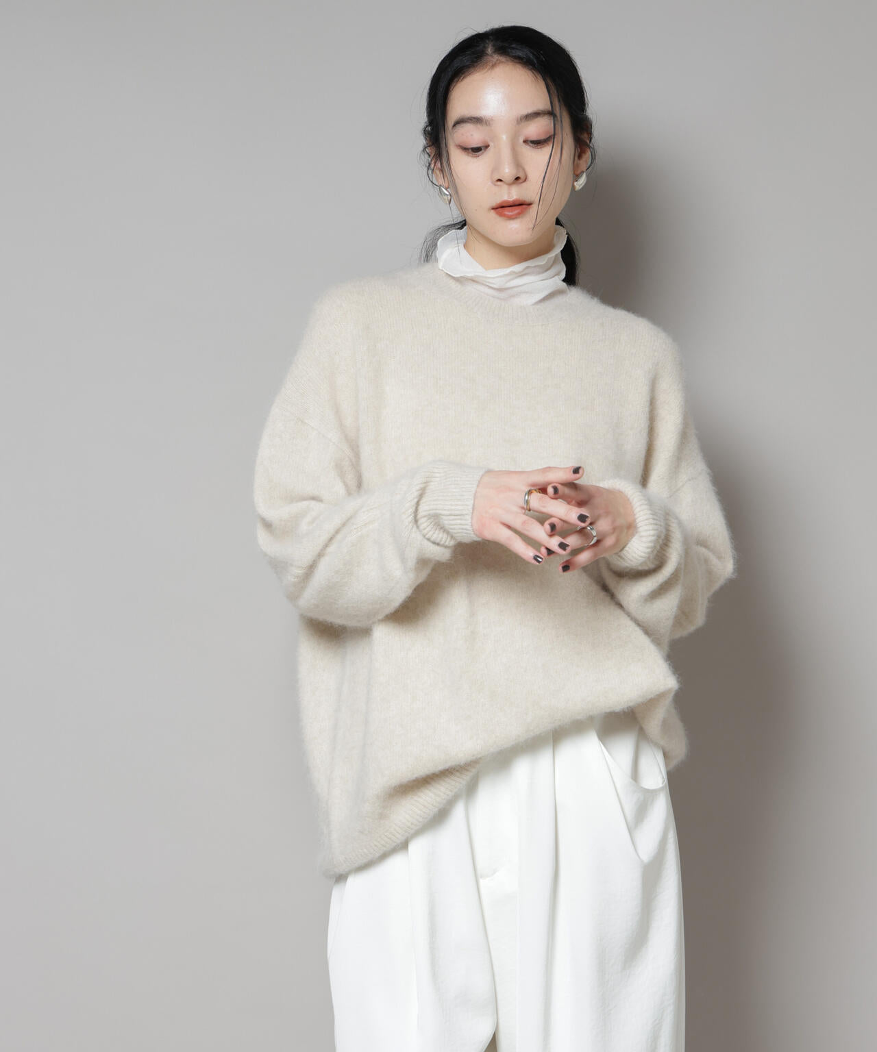 ウォッシャブルフォックスクルーワイドニットプルオーバー