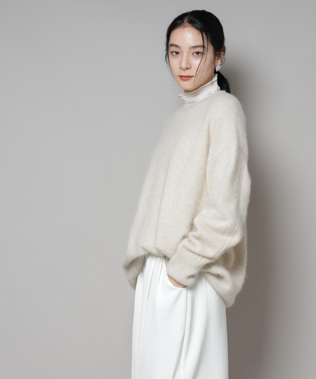 ウォッシャブルフォックスクルーワイドニットプルオーバー