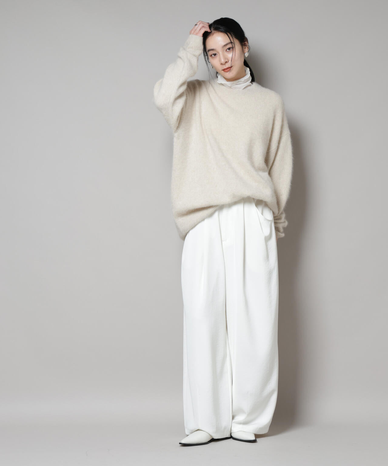 ウォッシャブルフォックスクルーワイドニットプルオーバー