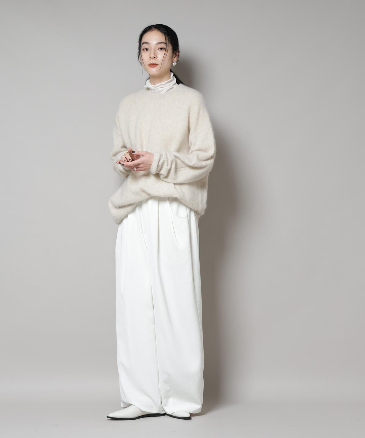 ウォッシャブルフォックスクルーワイドニットプルオーバー