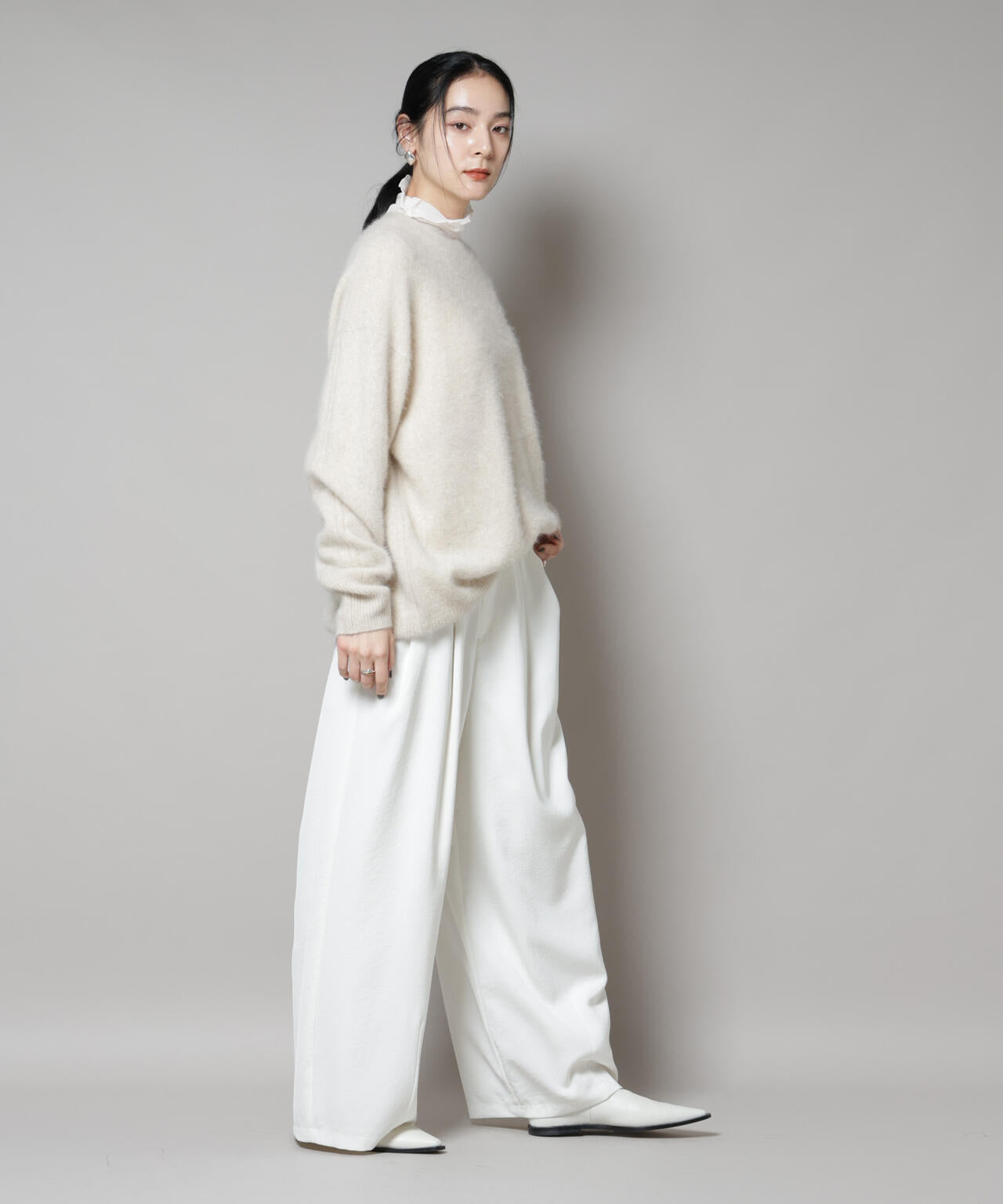 ウォッシャブルフォックスクルーワイドニットプルオーバー