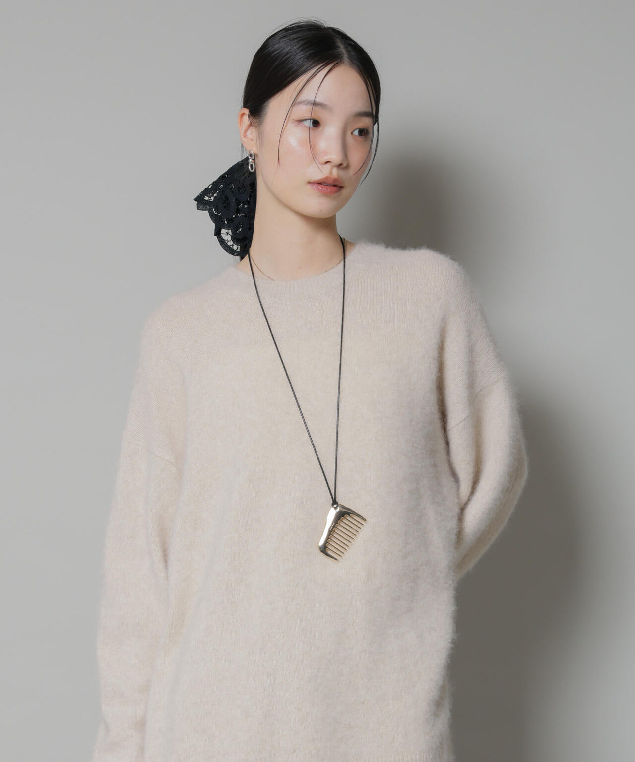 ウォッシャブルフォックスクルーワイドニットプルオーバー