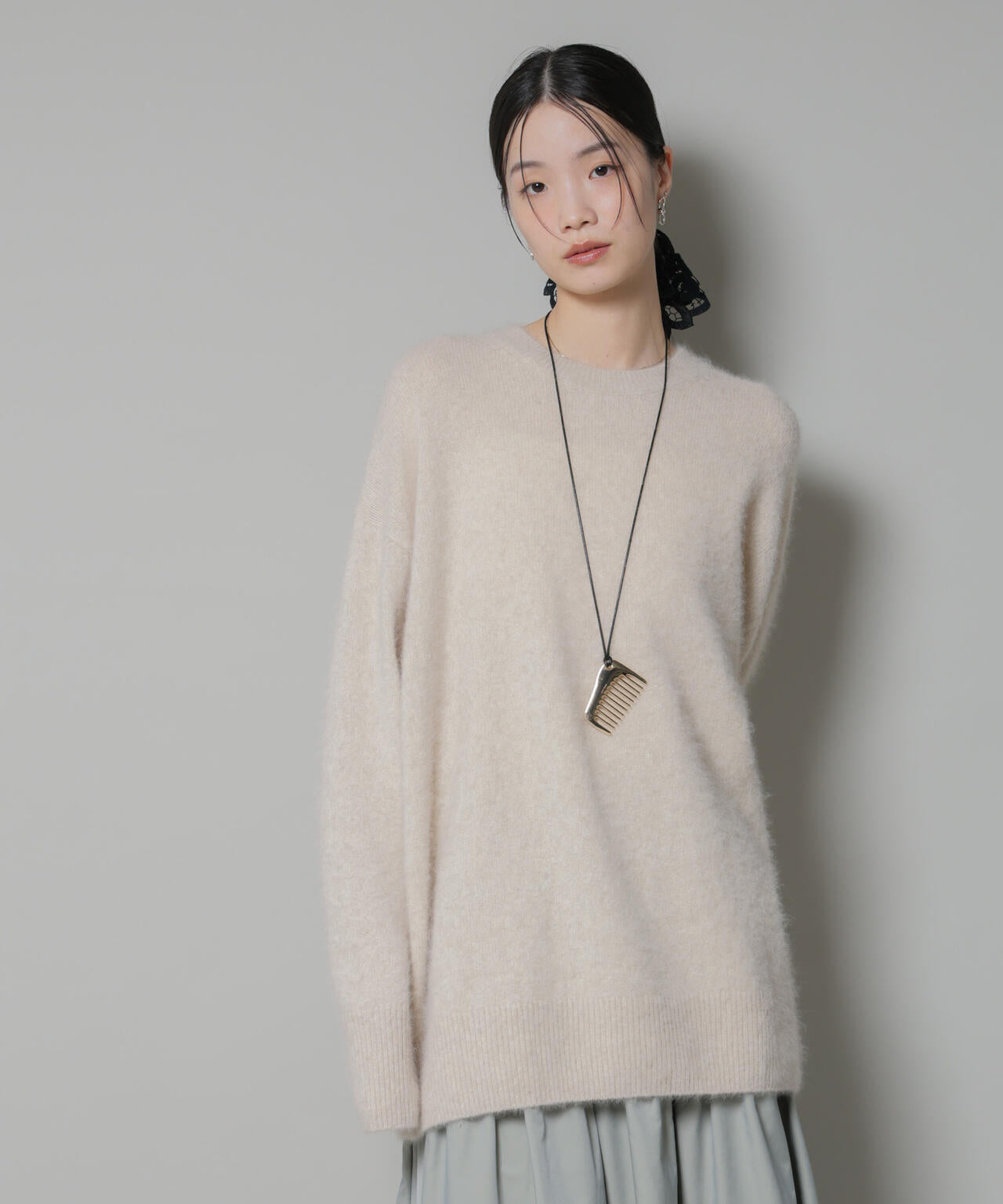 ウォッシャブルフォックスクルーワイドニットプルオーバー