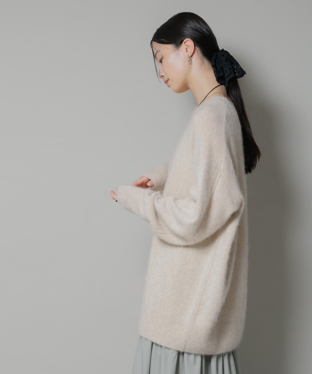 ウォッシャブルフォックスクルーワイドニットプルオーバー