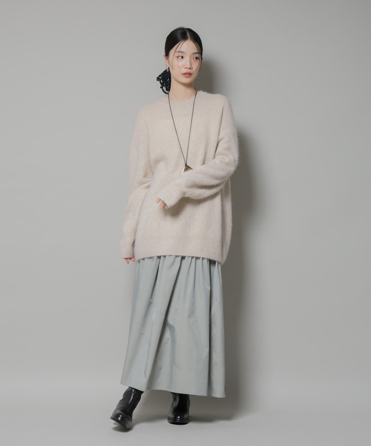 ウォッシャブルフォックスクルーワイドニットプルオーバー