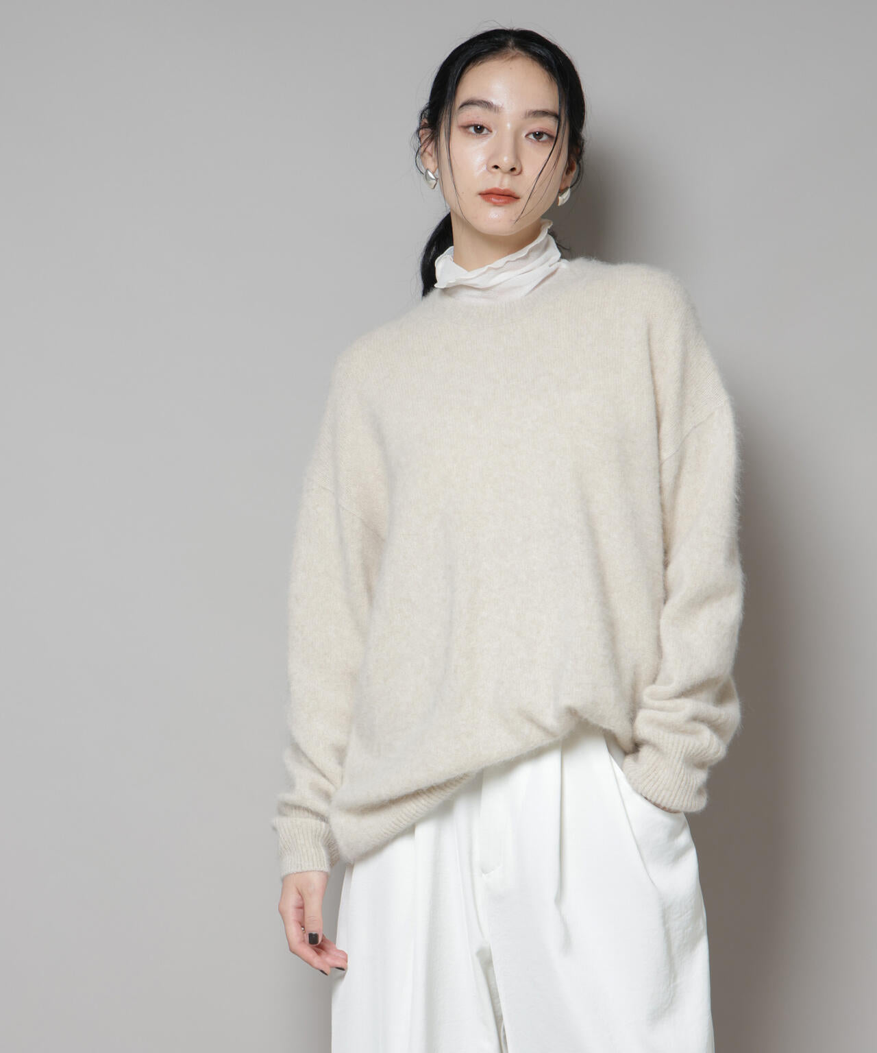 ウォッシャブルフォックスクルーワイドニットプルオーバー