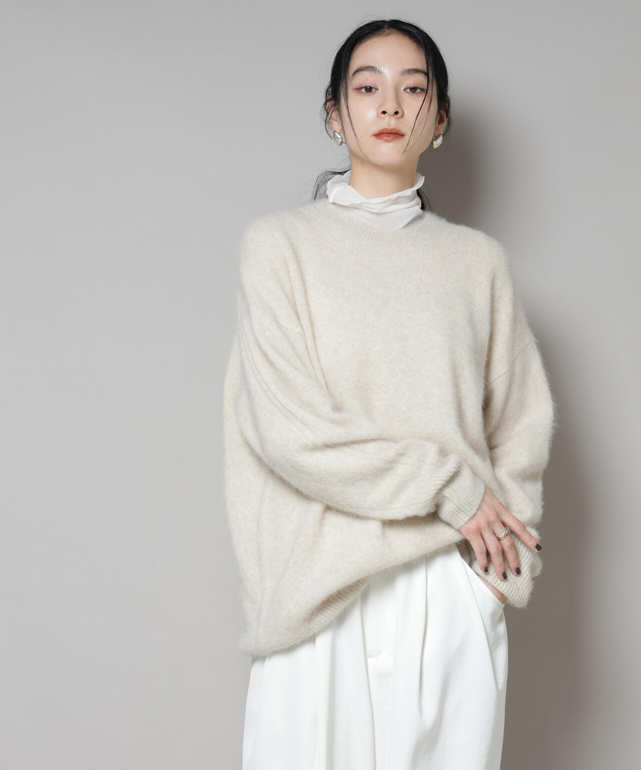 ウォッシャブルフォックスクルーワイドニットプルオーバー