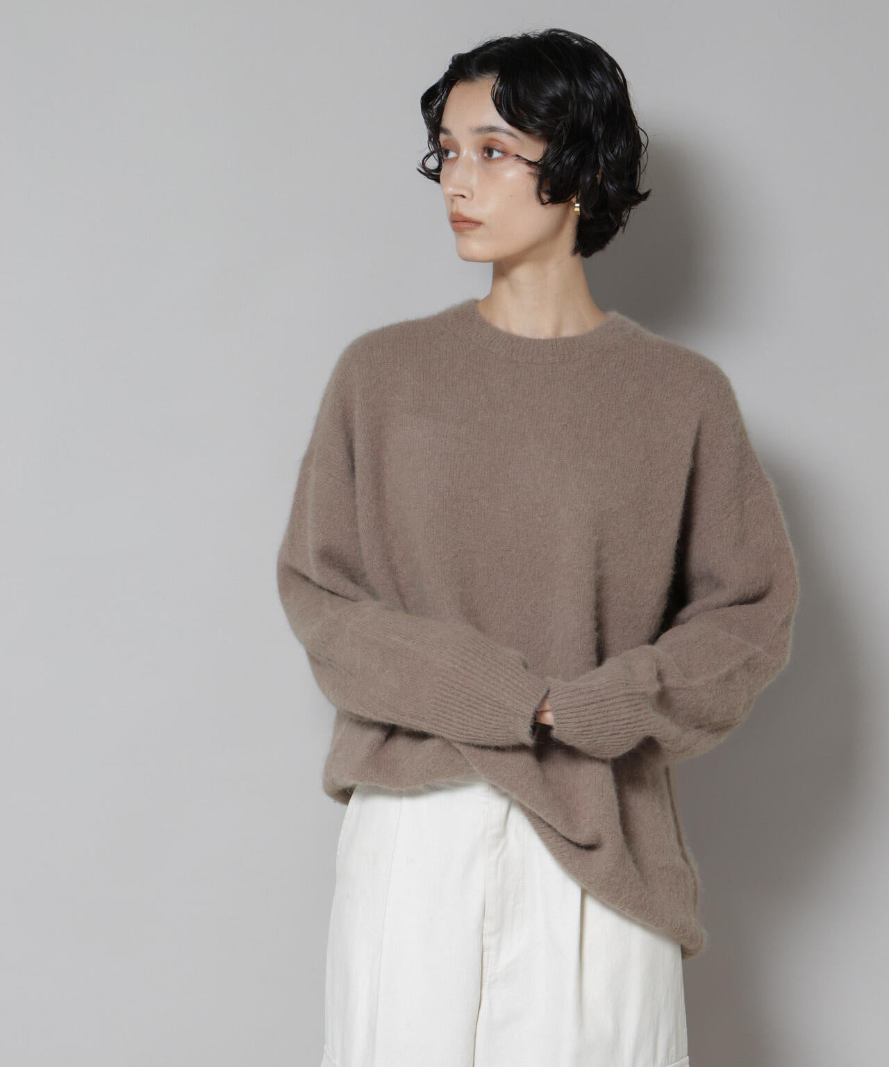 ウォッシャブルフォックスクルーワイドニットプルオーバー