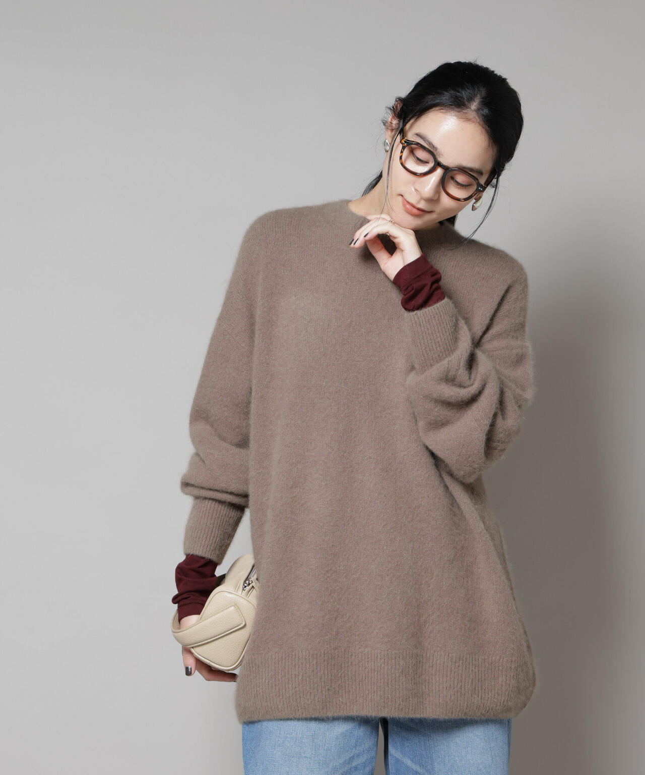 ウォッシャブルフォックスクルーワイドニットプルオーバー