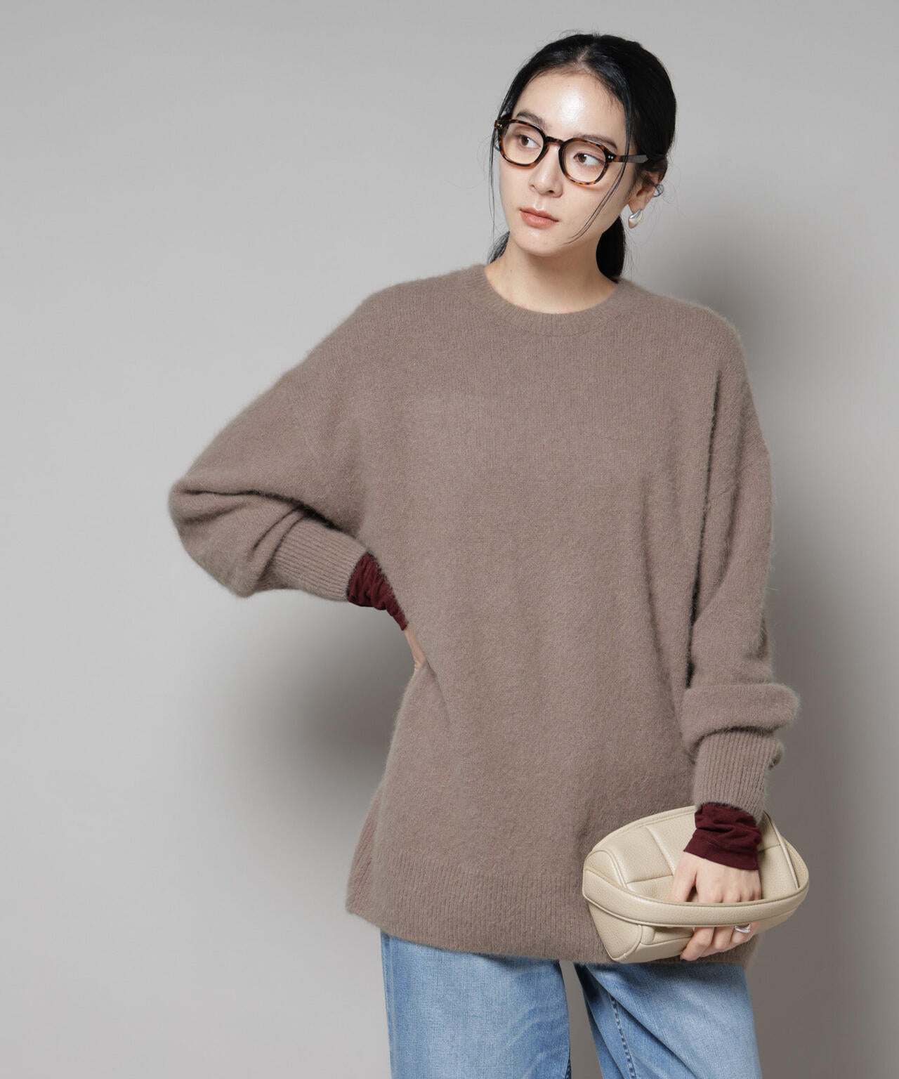 ウォッシャブルフォックスクルーワイドニットプルオーバー