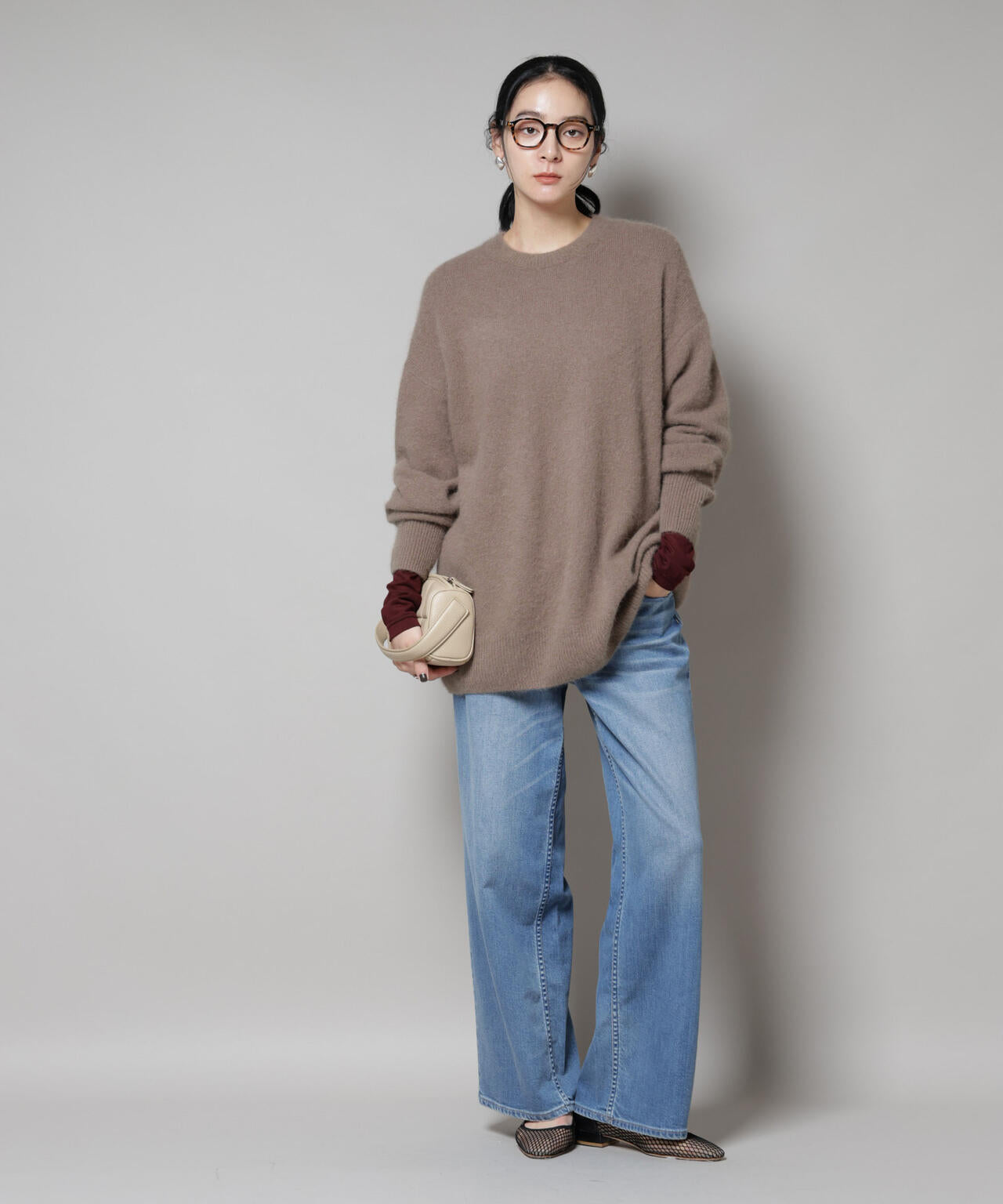 ウォッシャブルフォックスクルーワイドニットプルオーバー