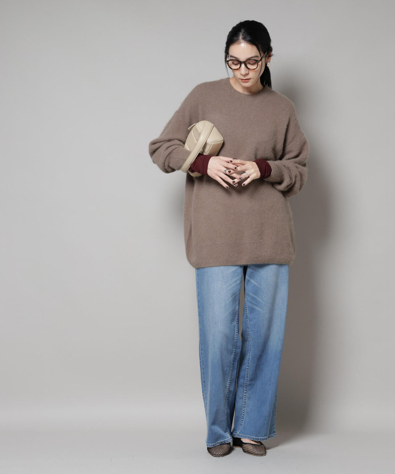 ウォッシャブルフォックスクルーワイドニットプルオーバー