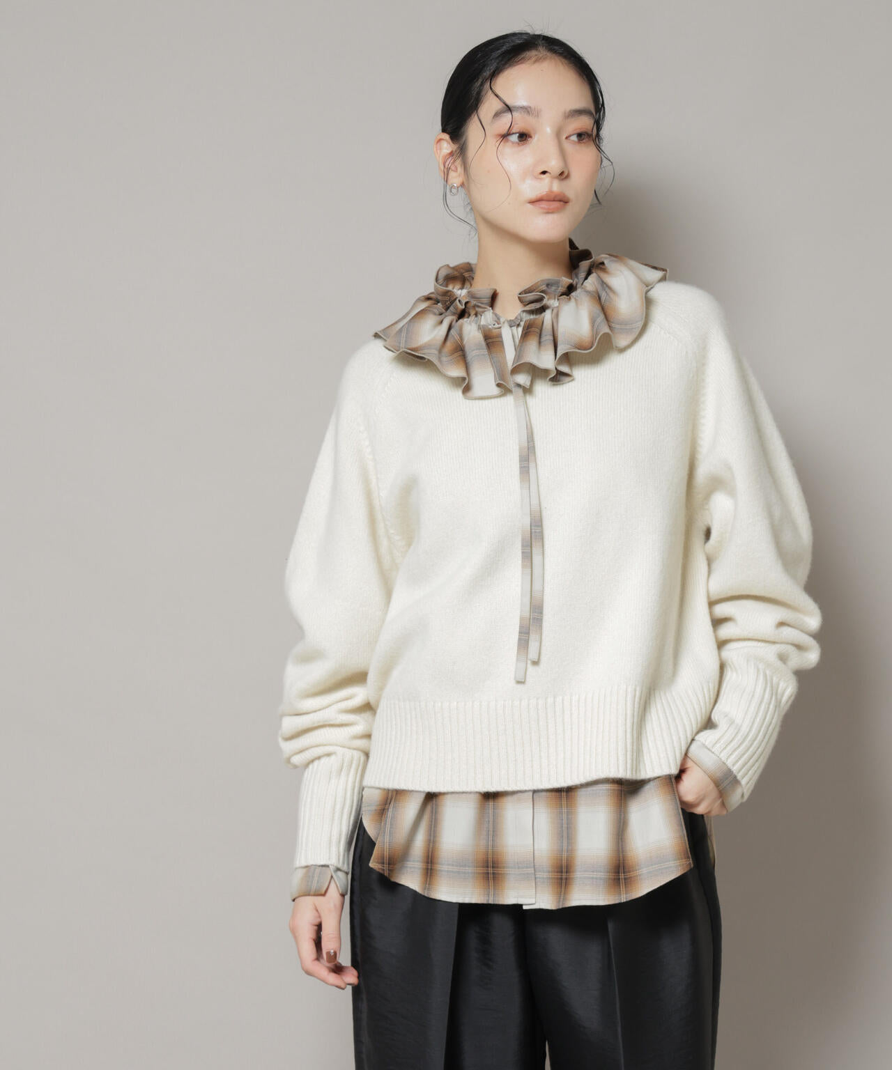 AQUAウールカシミヤクルーネックニットプルオーバー | NANO universe