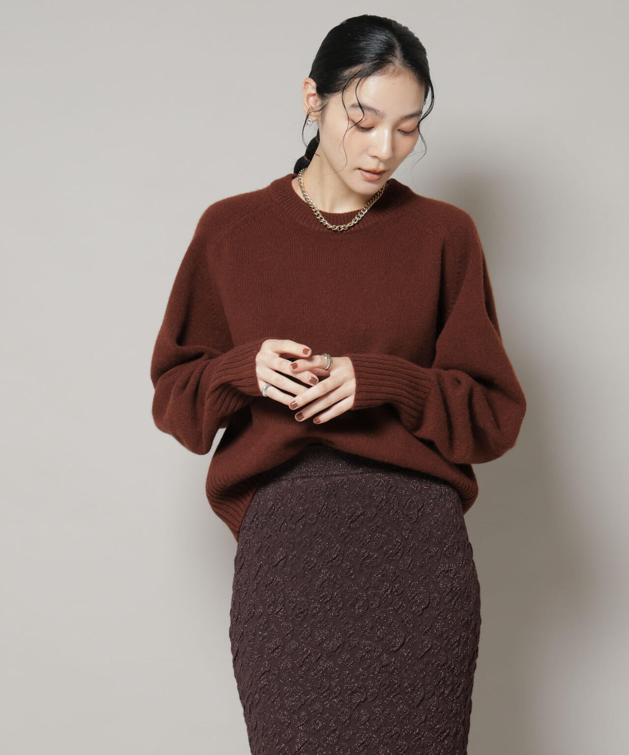 AQUAウールカシミヤクルーネックニットプルオーバー | NANO universe