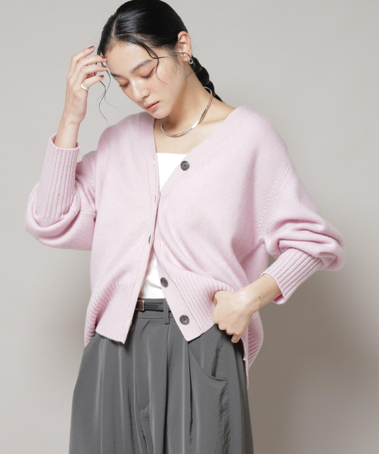 ánuans ウールブレンド ピンクカーディガン ADAM ET ROPE'（アダムエロペ） カーディガン アルパカフラッフィー