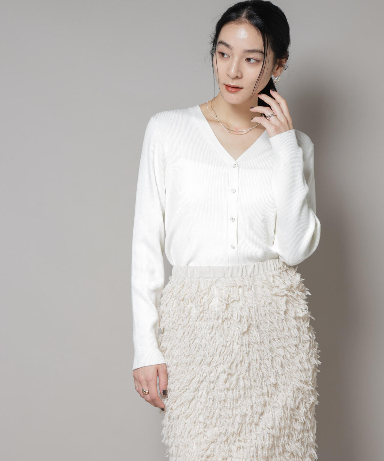 CICA&UVカット加工Vネックリブカーディガン | NANO universe（ナノ
