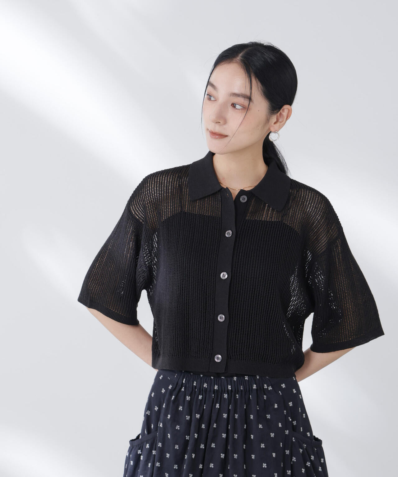 メッシュニットポロカーディガン