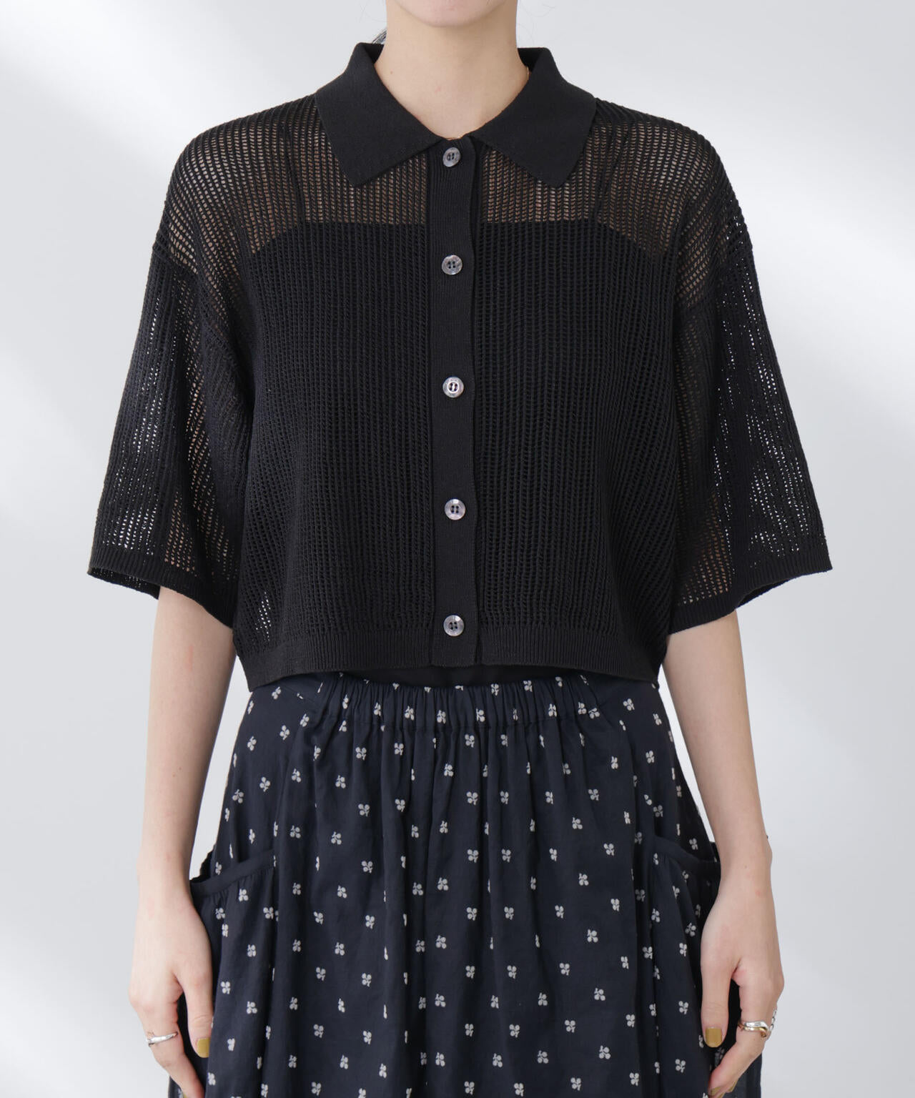 メッシュニットポロカーディガン