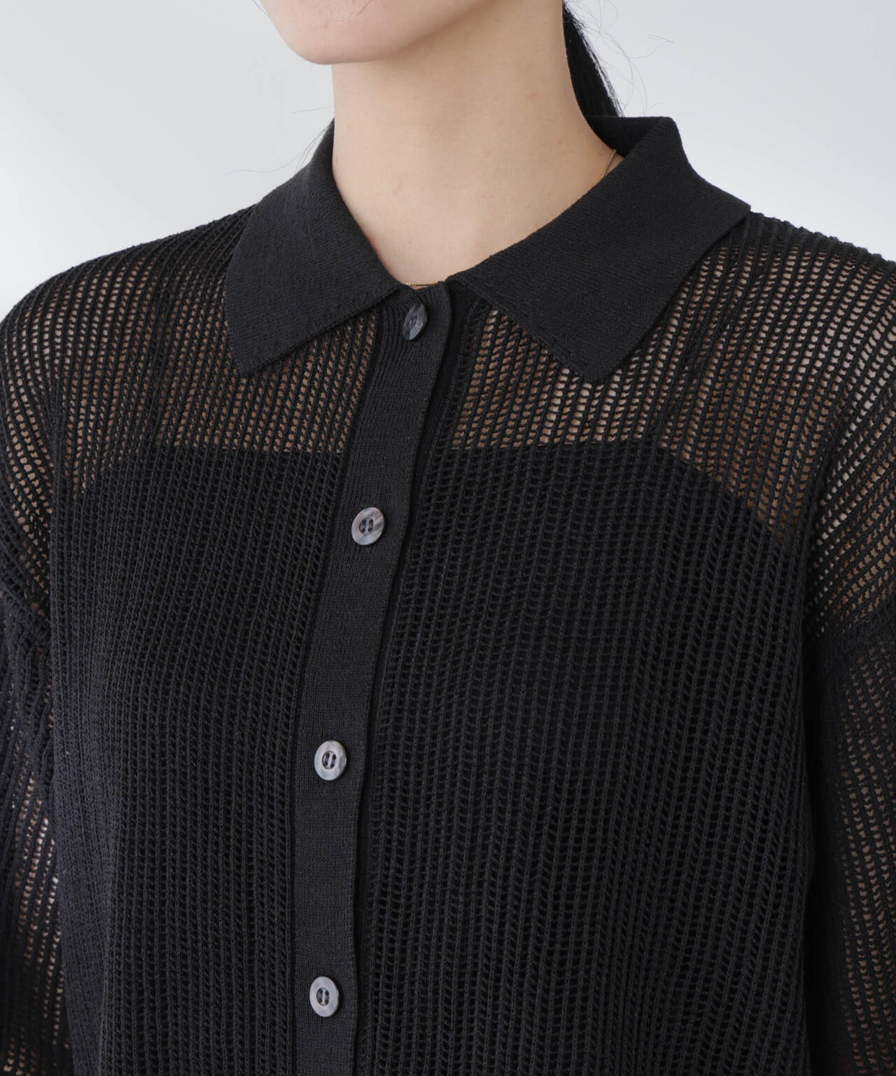 メッシュニットポロカーディガン