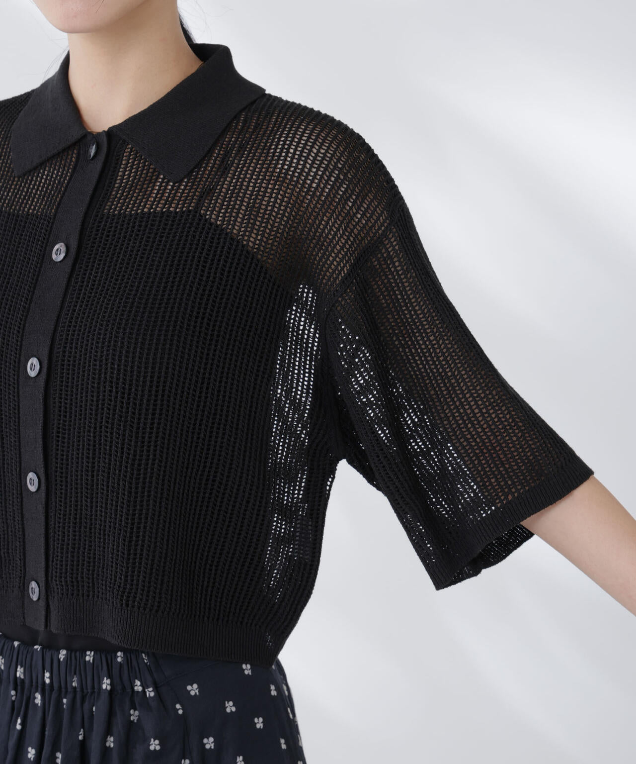 メッシュニットポロカーディガン