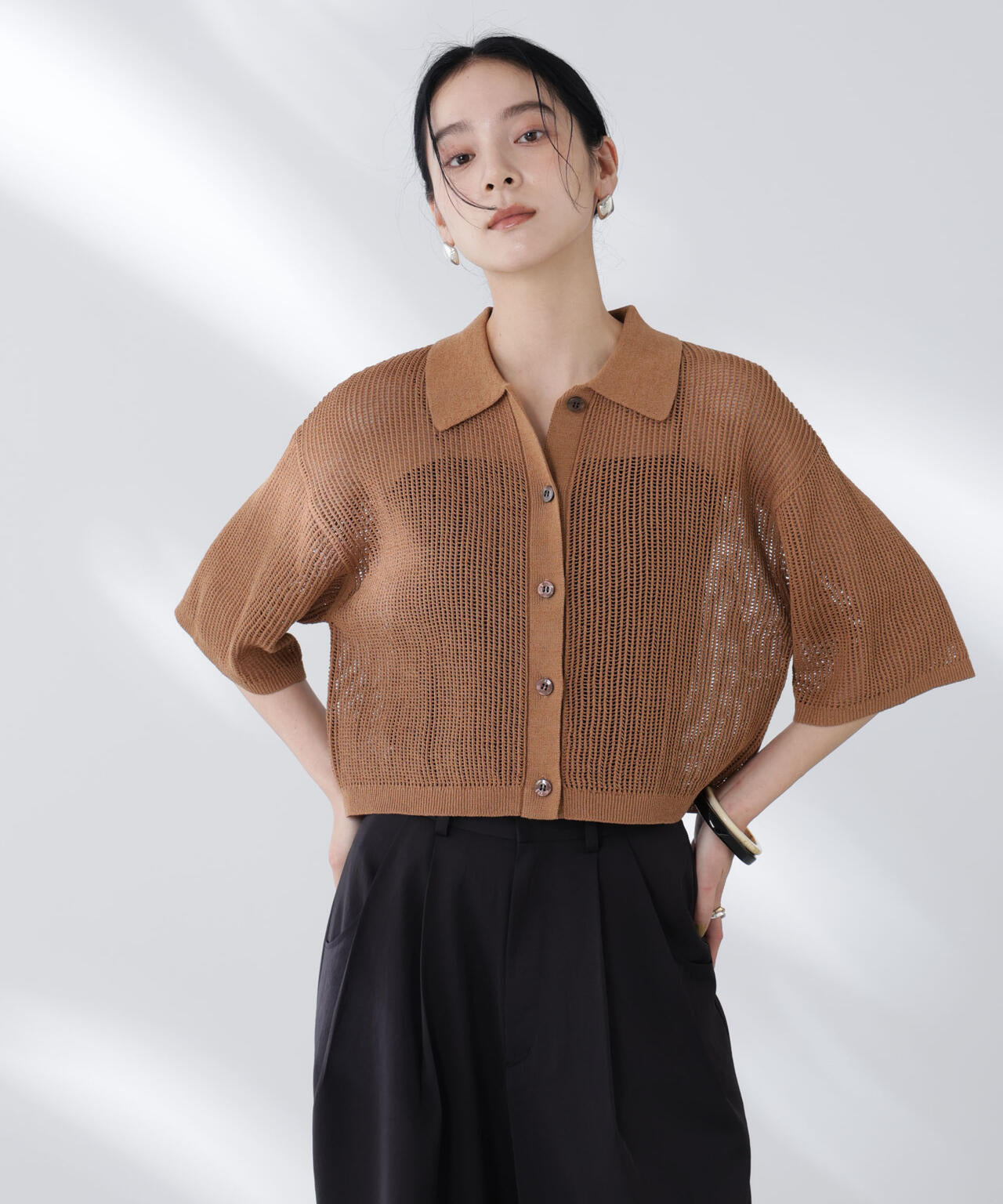 メッシュニットポロカーディガン