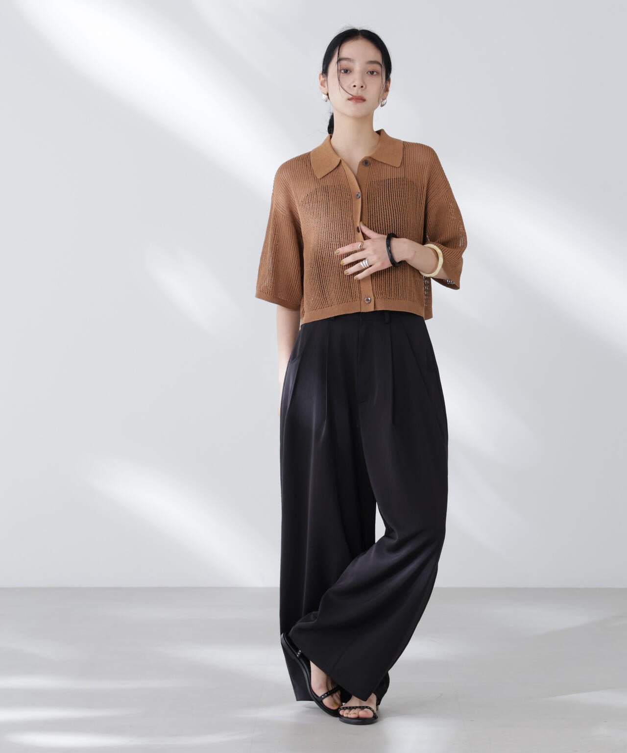 メッシュニットポロカーディガン