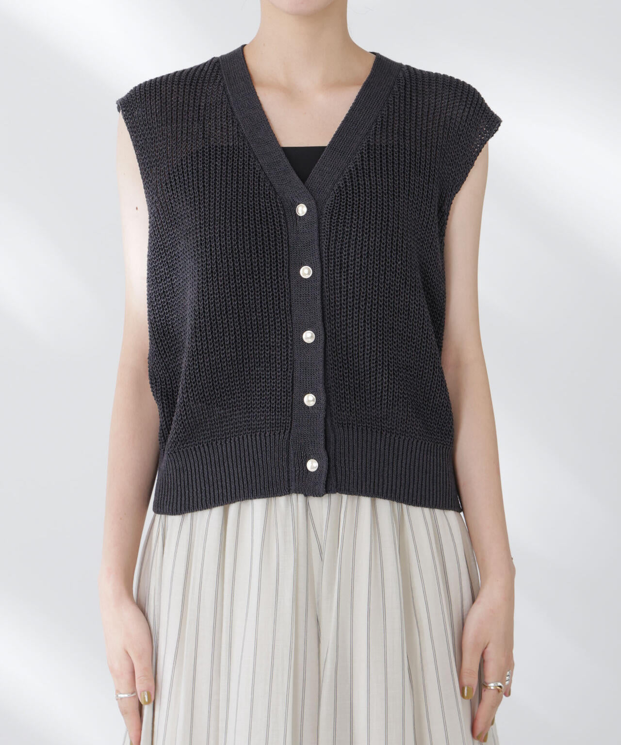 ペーパーヤーン畦ニットベスト