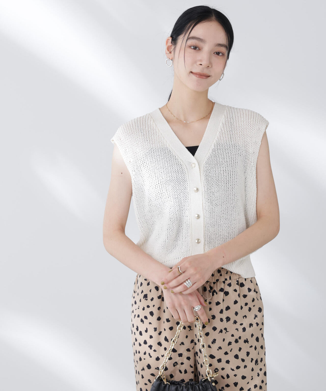 ペーパーヤーン畦ニットベスト