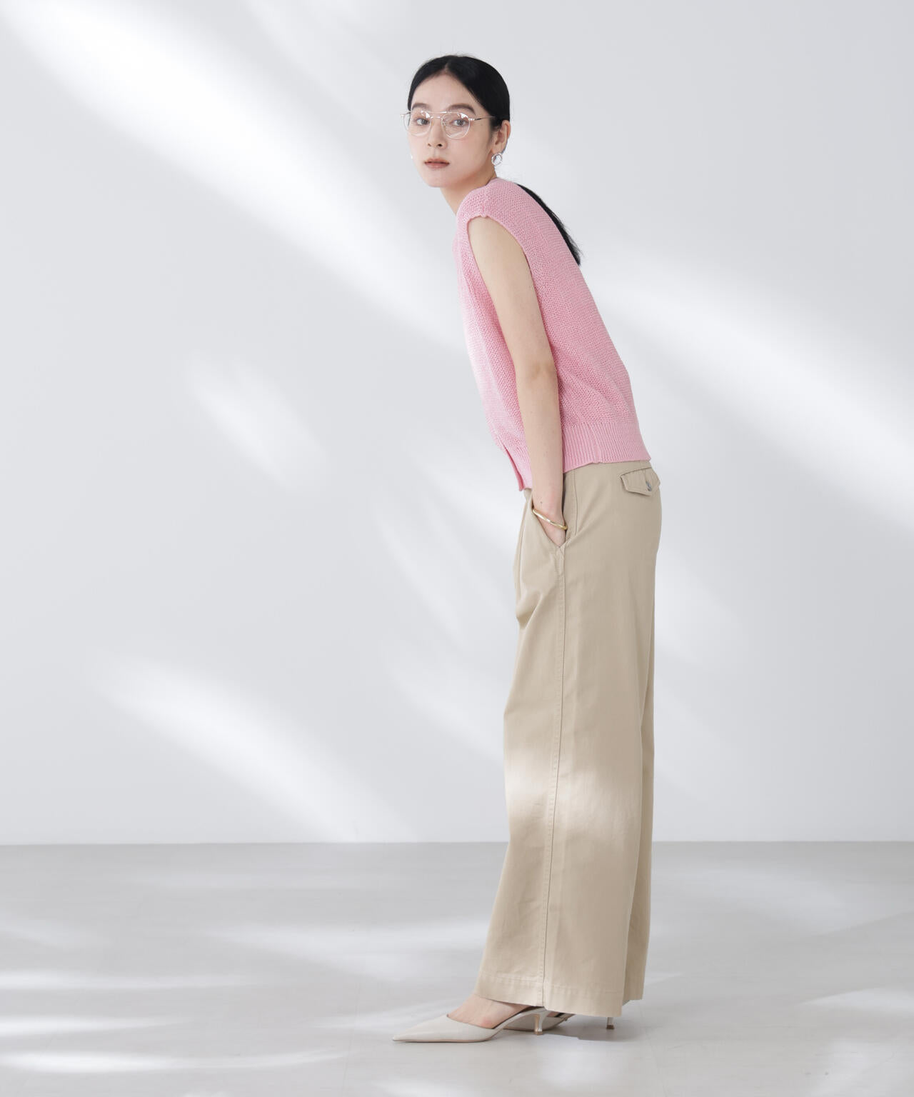 ペーパーヤーン畦ニットベスト