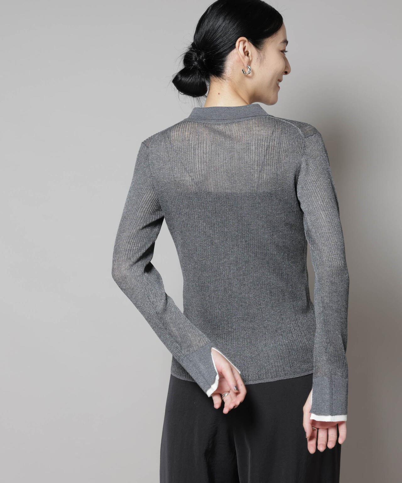 バイカラーシアーリブ衿付きカーディガン