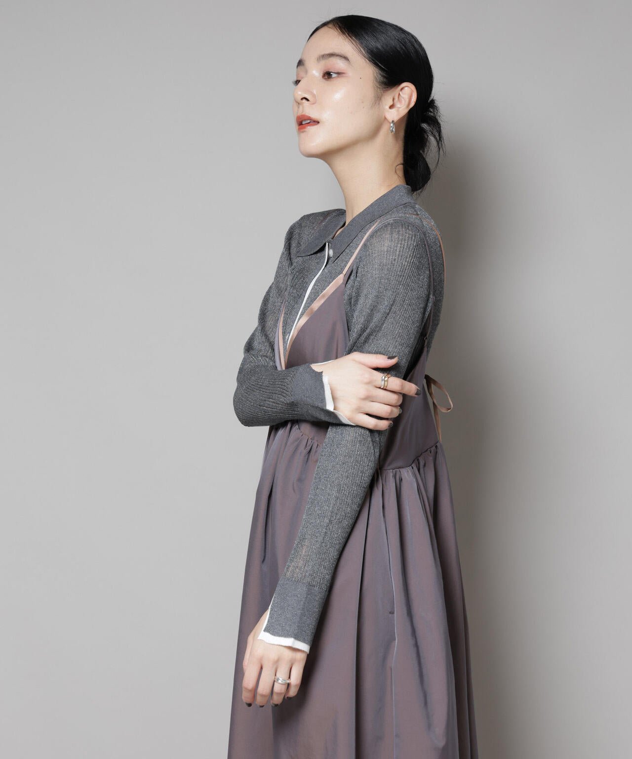 バイカラーシアーリブ衿付きカーディガン | NANO universe（ナノ