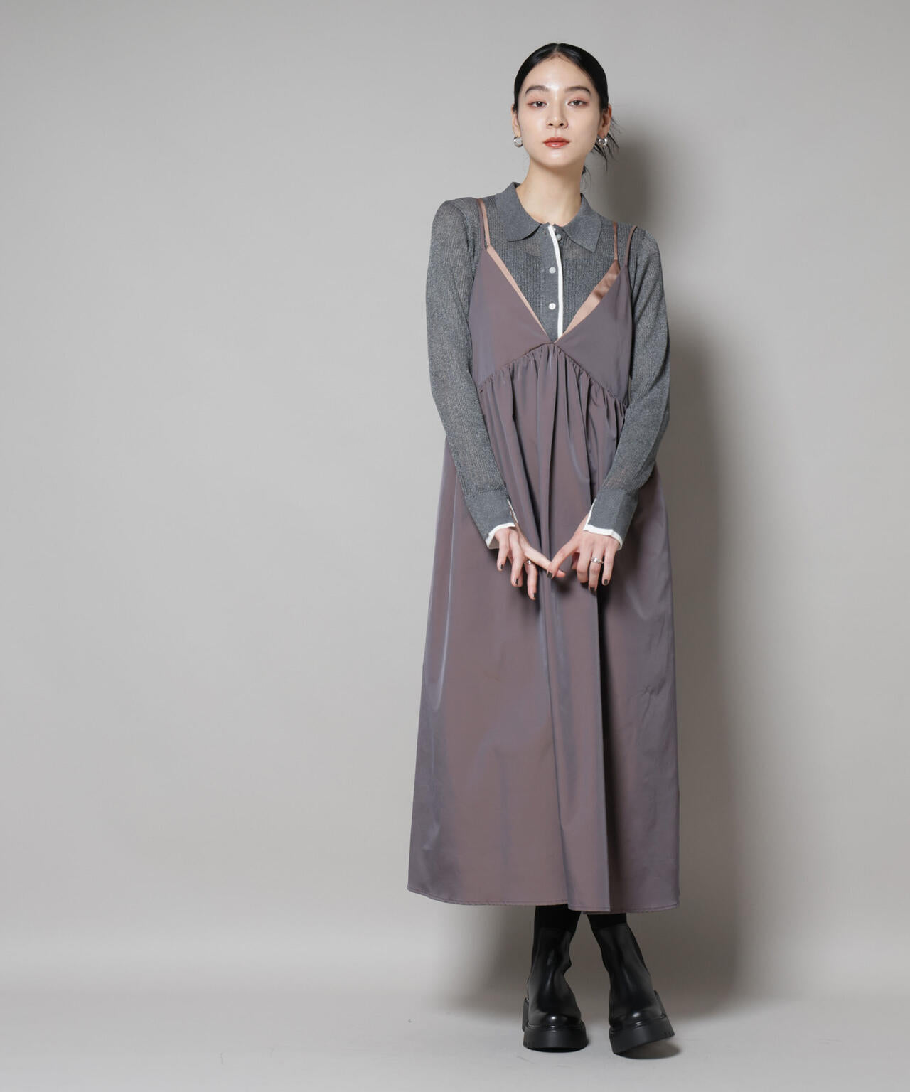 バイカラーシアーリブ衿付きカーディガン | NANO universe（ナノ