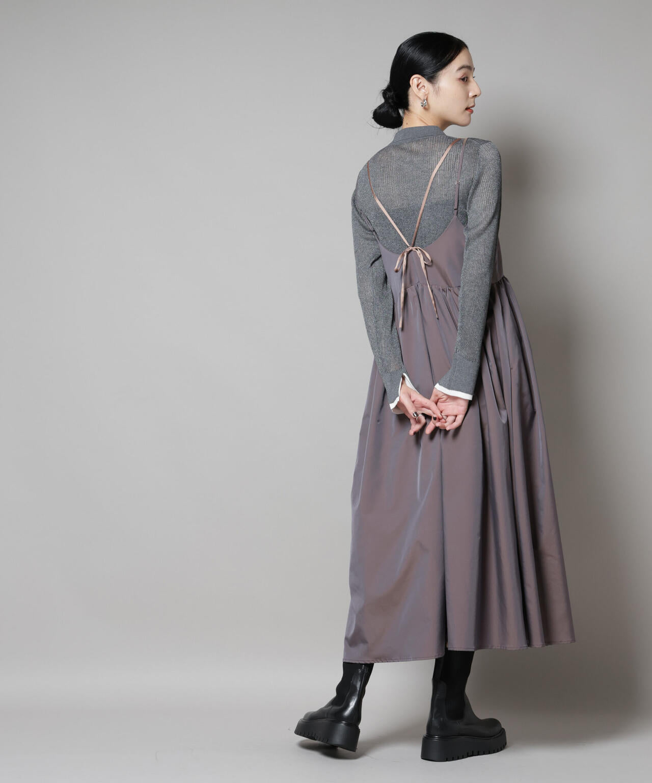 バイカラーシアーリブ衿付きカーディガン