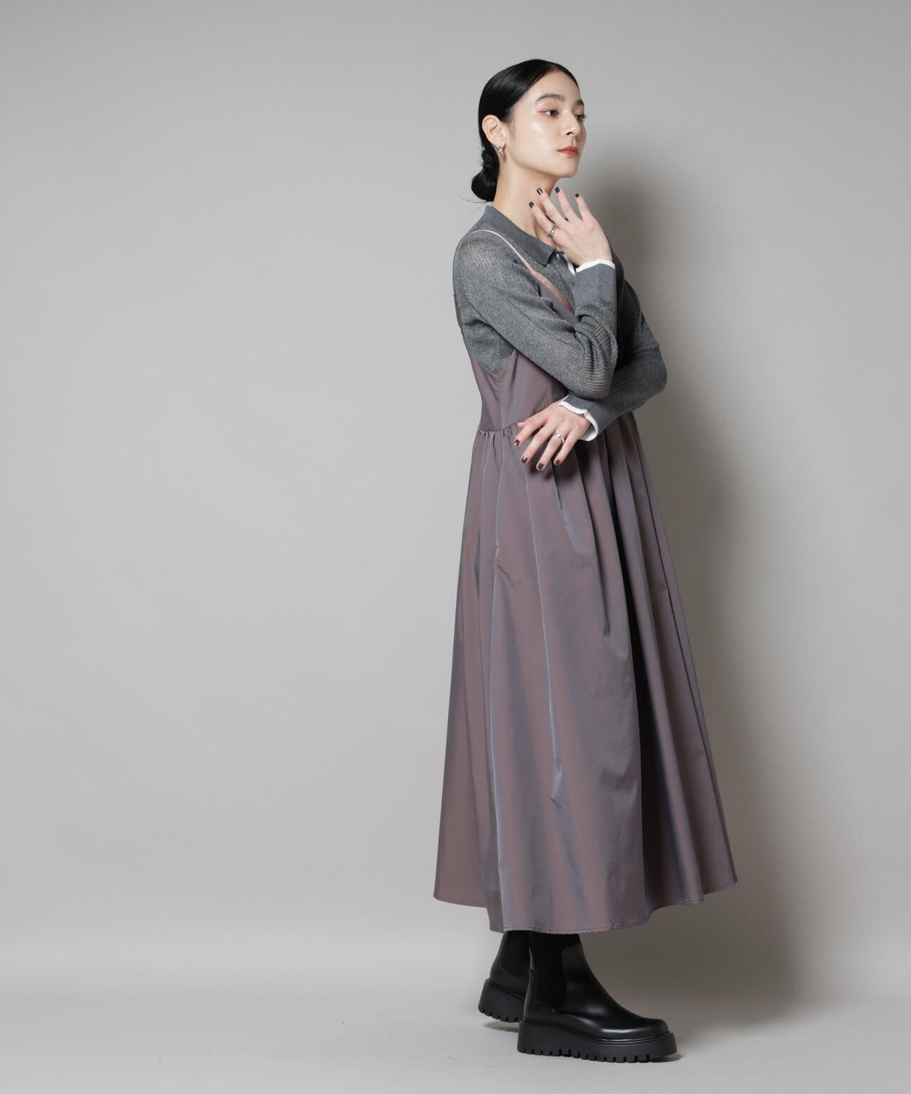 バイカラーシアーリブ衿付きカーディガン | NANO universe（ナノ