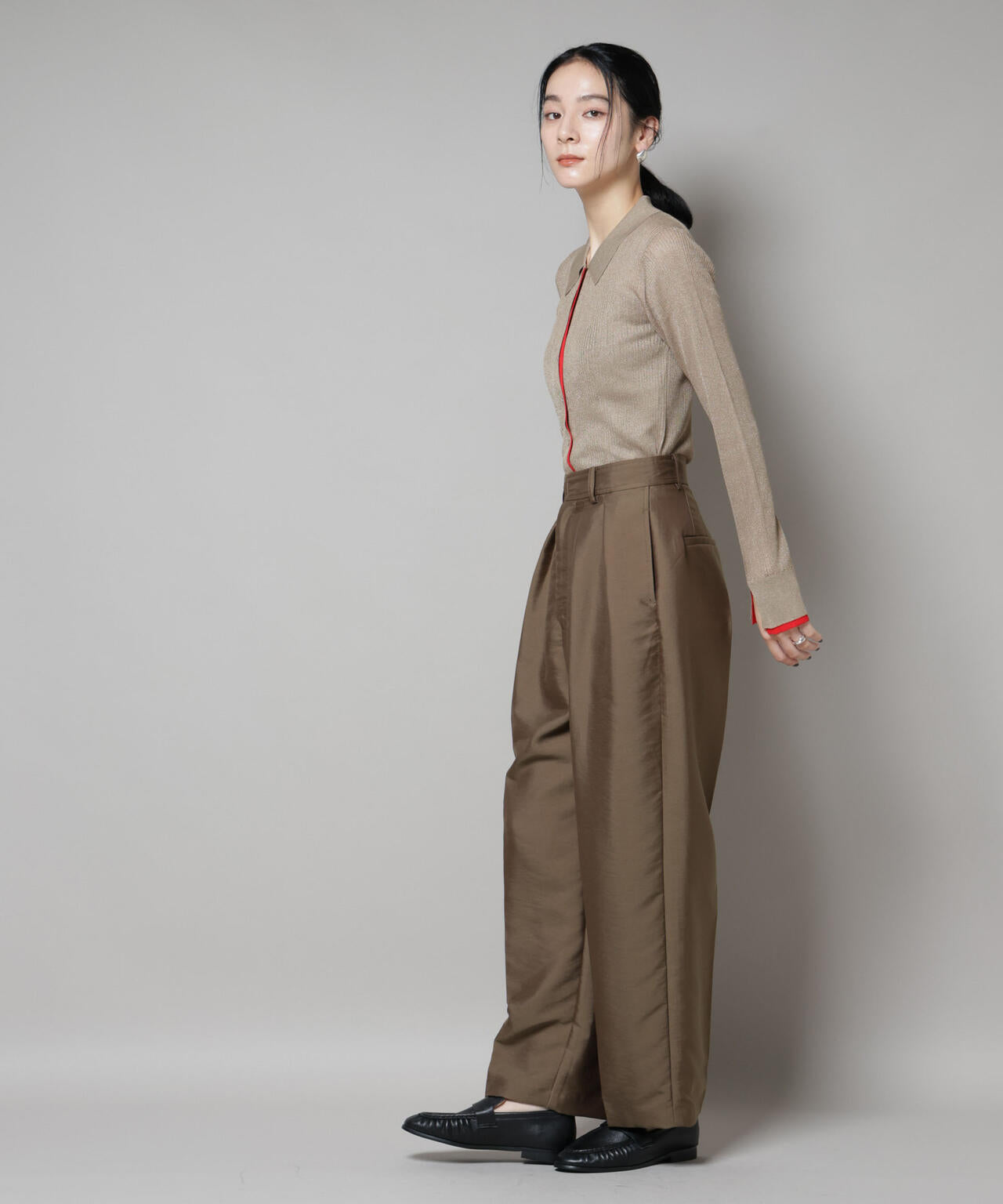 バイカラーシアーリブ衿付きカーディガン